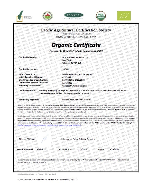 Nammex Organic Certification